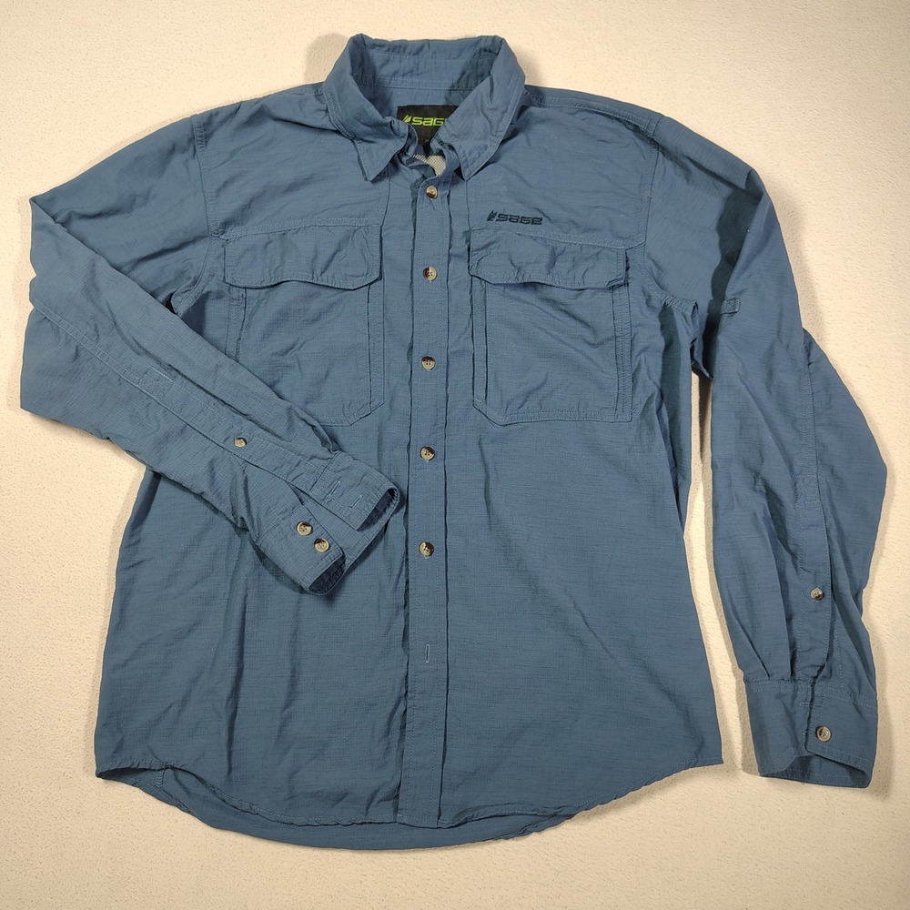 Sage Fishing Shirt Men Small Blue Nylon Gorpcore Long Sleeve Button Up Utility